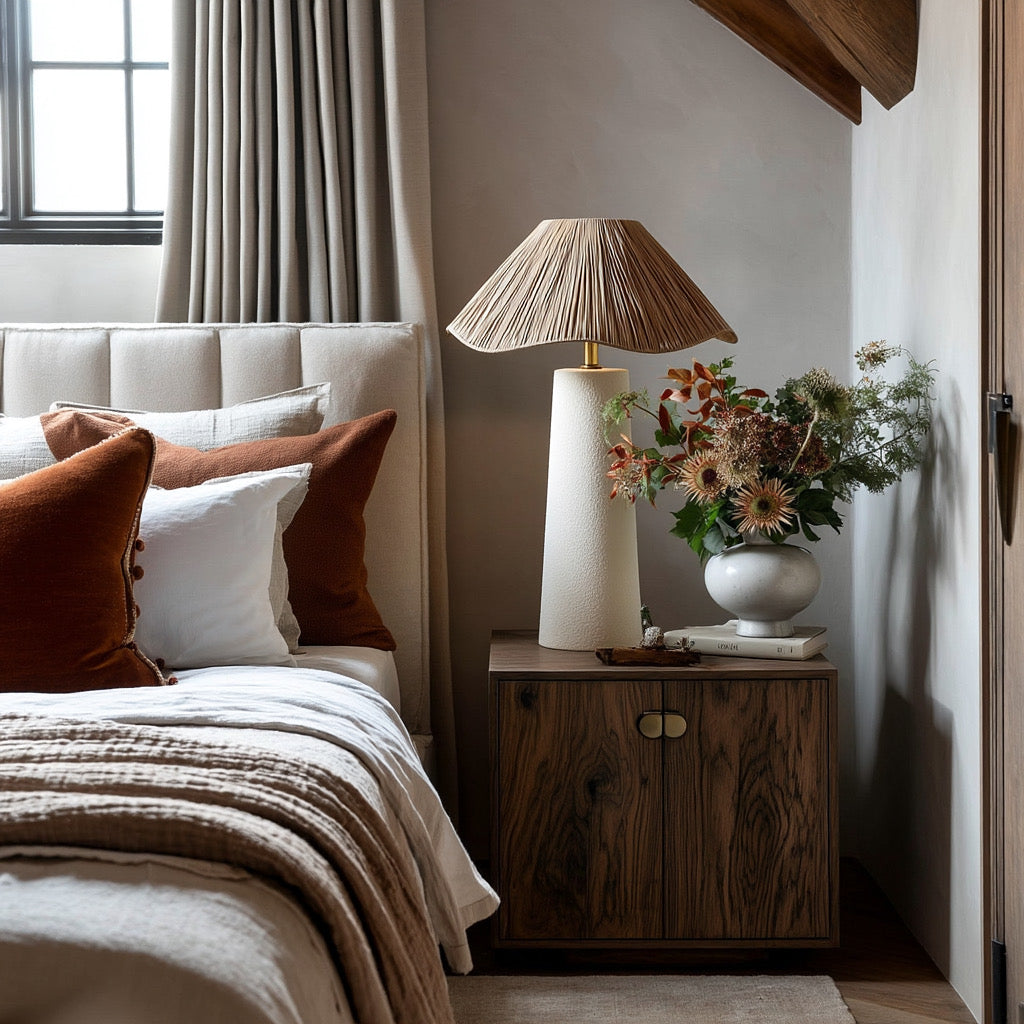 Lomi Bohem Rafya Başlıklı Seramik Abajur