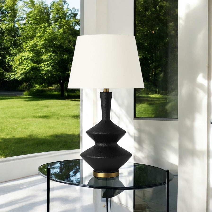 Rixo Keten Başlıklı Siyah Modern Abajur